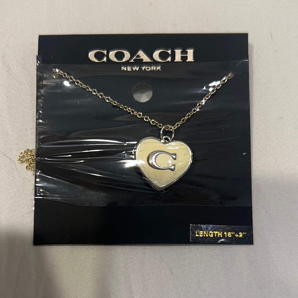Coach Gold Heart Pendant Locket Necklace With Signature C